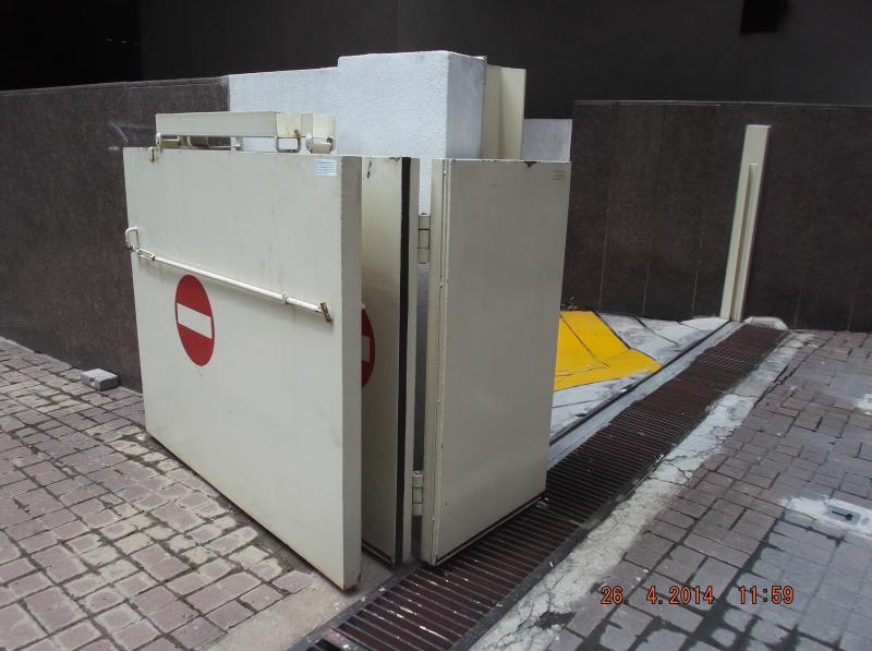 Tri-fold flood gate for basement car park.